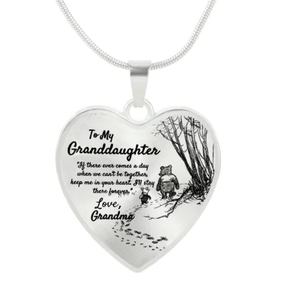 Heart Shaped Charm Necklace Bear Piglet Grandma Granddaughter - Picture 1 of 3